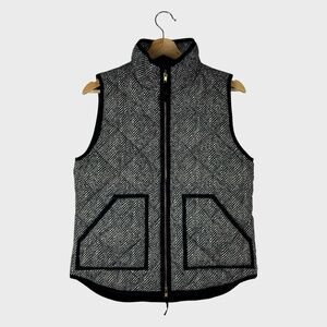 J. Crew Herringbone Quilted Vest with Gold Zipper and Front Pockets